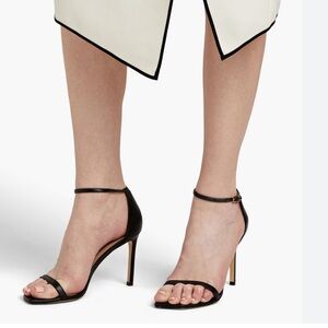 Stuart Weitzman Nearlynude Black Suede Heels Sandal SZ 9.5 EU 39.5 MSRP $630